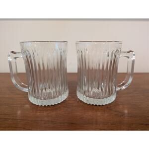 Set of 2 Royal Crest by Gibson Ribbed Clear Glass Mugs | Starburst Base Vintage